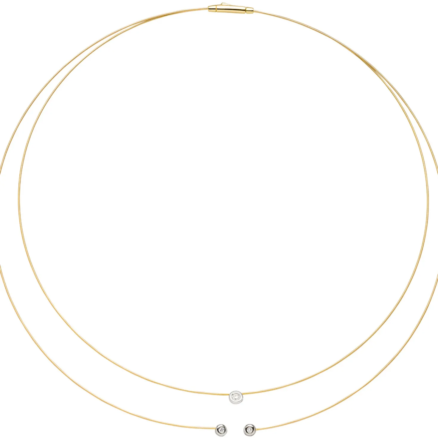 Collier Halskette Kette mit 3 Diamanten 0.15Ct 2-reihig 750 Gold 42cm
