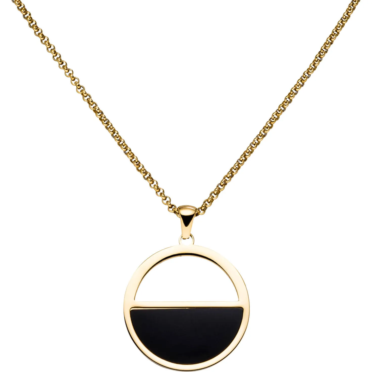 Collier Halskette mit Anhänger Kreis Edelstahl gelbgoldfarben beschichtet 45,5cm