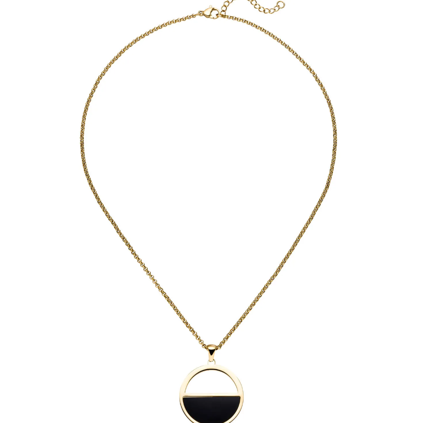 Collier Halskette mit Anhänger Kreis Edelstahl gelbgoldfarben beschichtet 45,5cm