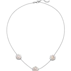 Collier Halskette mit drei Anhänger Blumen Muster, 925 Silber vergoldet, 42cm