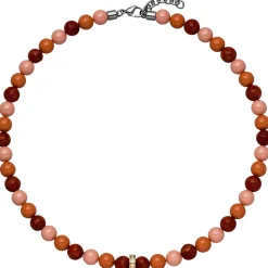 Collier Halskette mit Swarovski Perlen multicolor rot Zirkonia Edelstahl 42-45cm