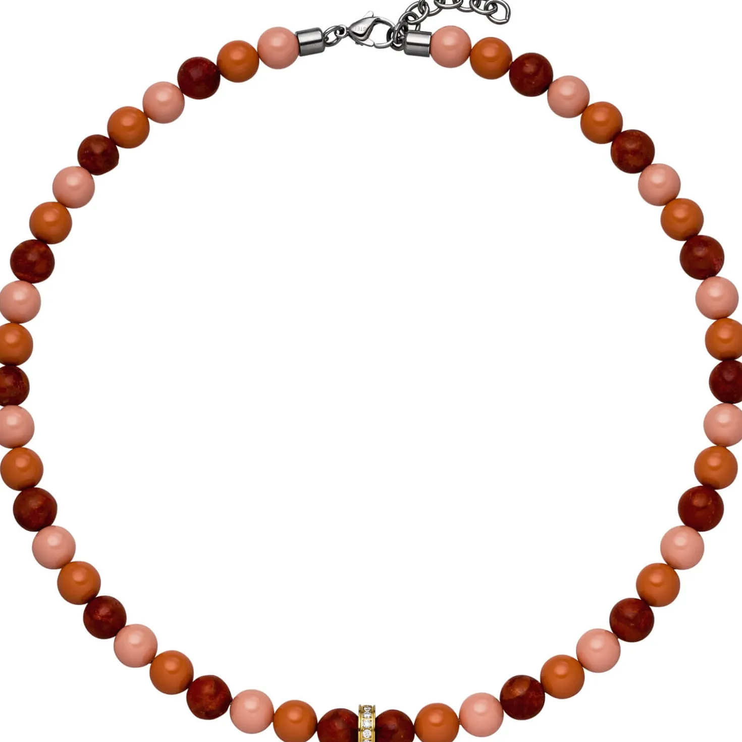 Collier Halskette mit Swarovski Perlen multicolor rot Zirkonia Edelstahl 42-45cm