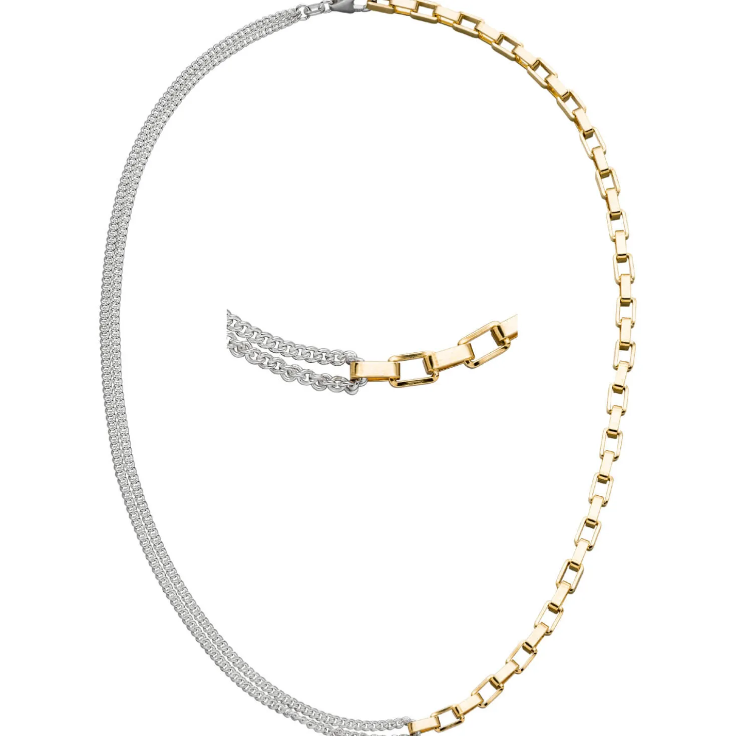 Collier Halskette Panzerkette & Ankerkette 925 Silber bicolor teilvergoldet 41cm