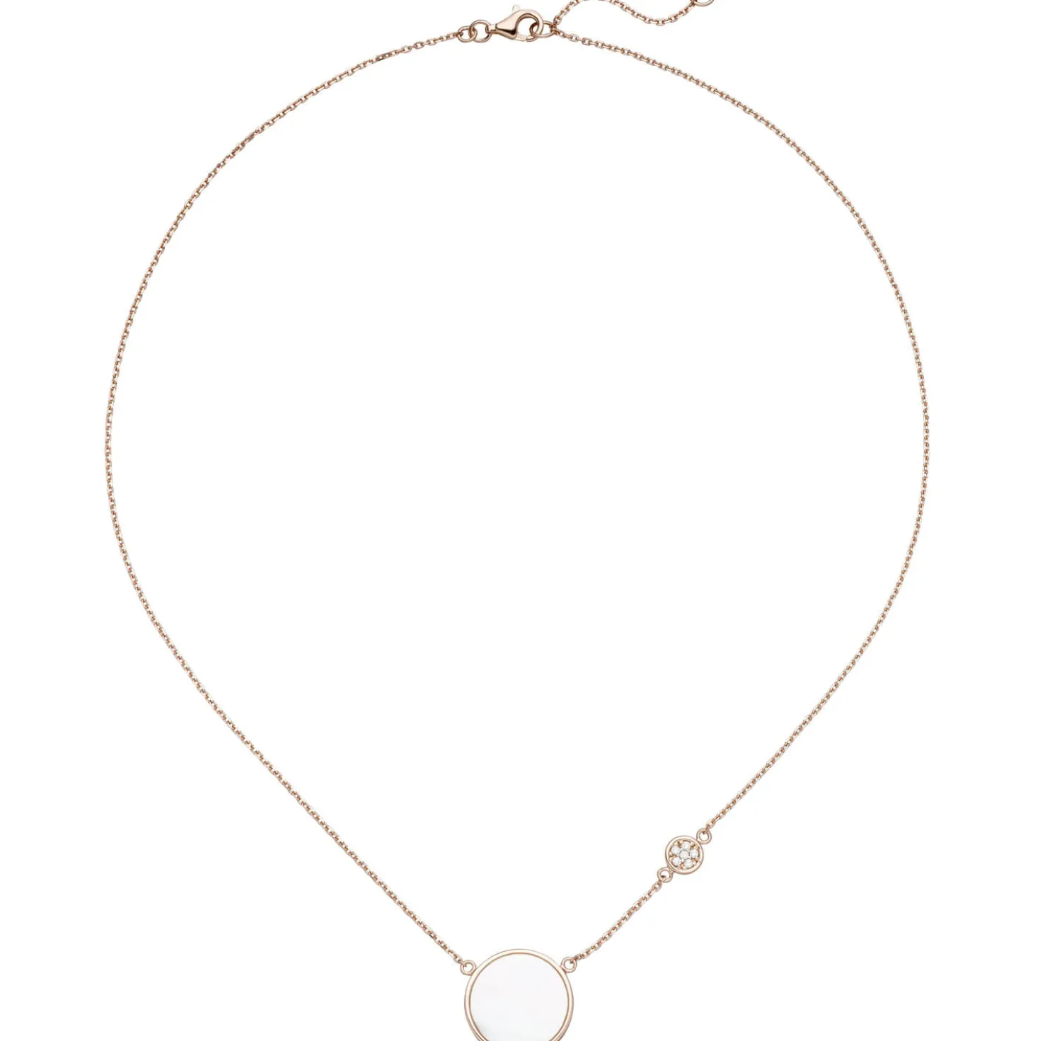 Collier Halskette Perlmutt-Einlagen rund 6 Zirkonia 925 Silber rotvergoldet 45cm