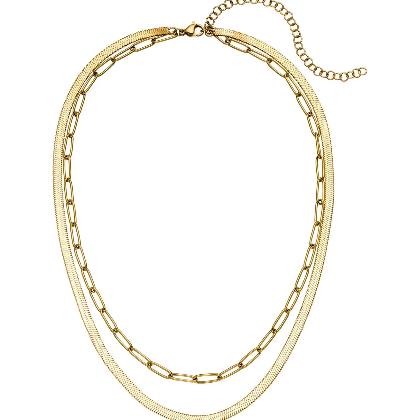 Collier Halskette 2-reihig aus Edelstahl goldfarben Länge variabel 42-51,5cm