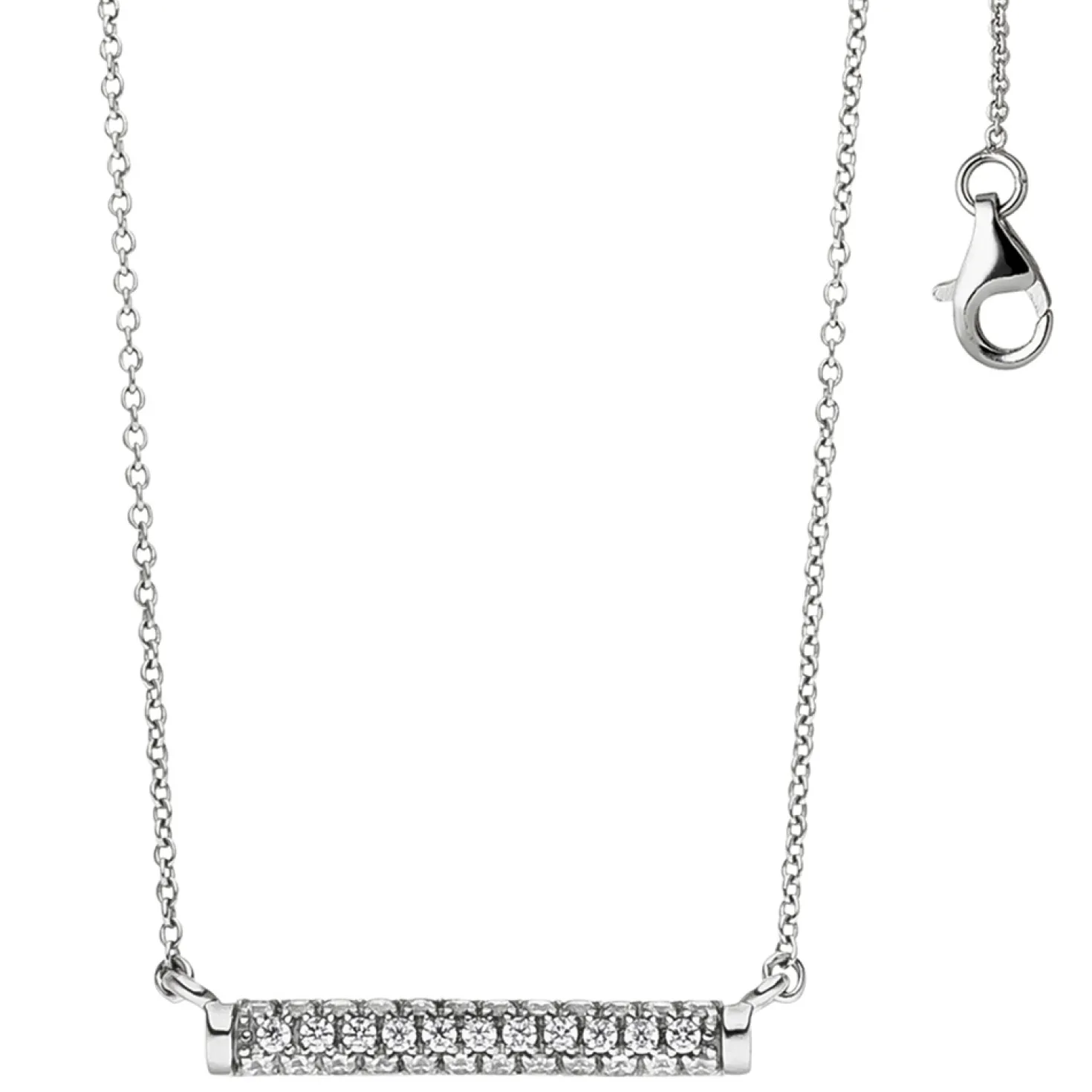 Collier Halskette, Stab Stäbchen mit 35 weißen Zirkonia 925 Silber 45cm Damen