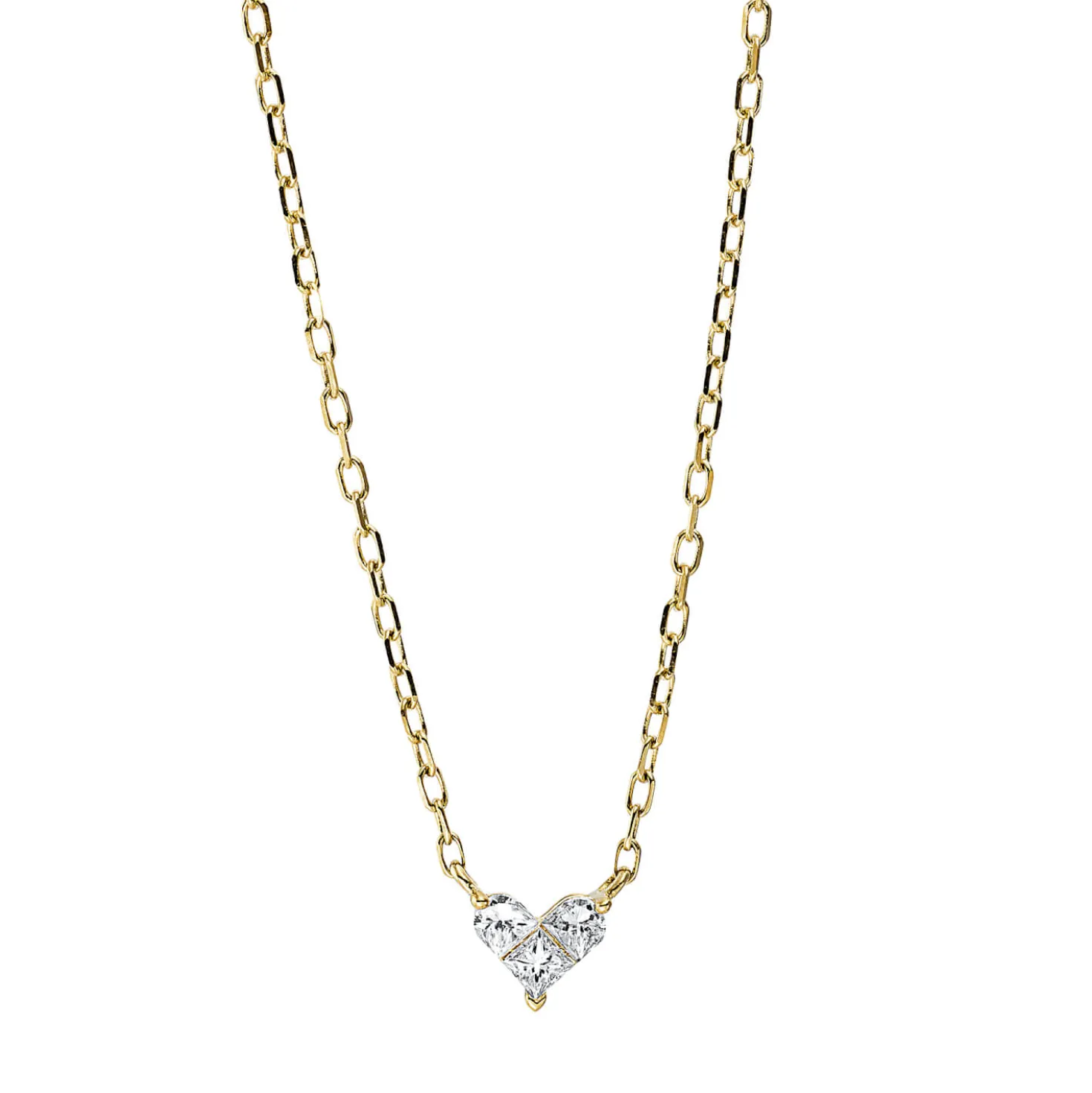 Collier Herz aus 750 Gelbgold 3 Diamanten Fanatsy-Schliff 0,15ct TW-SI L:45,7cm