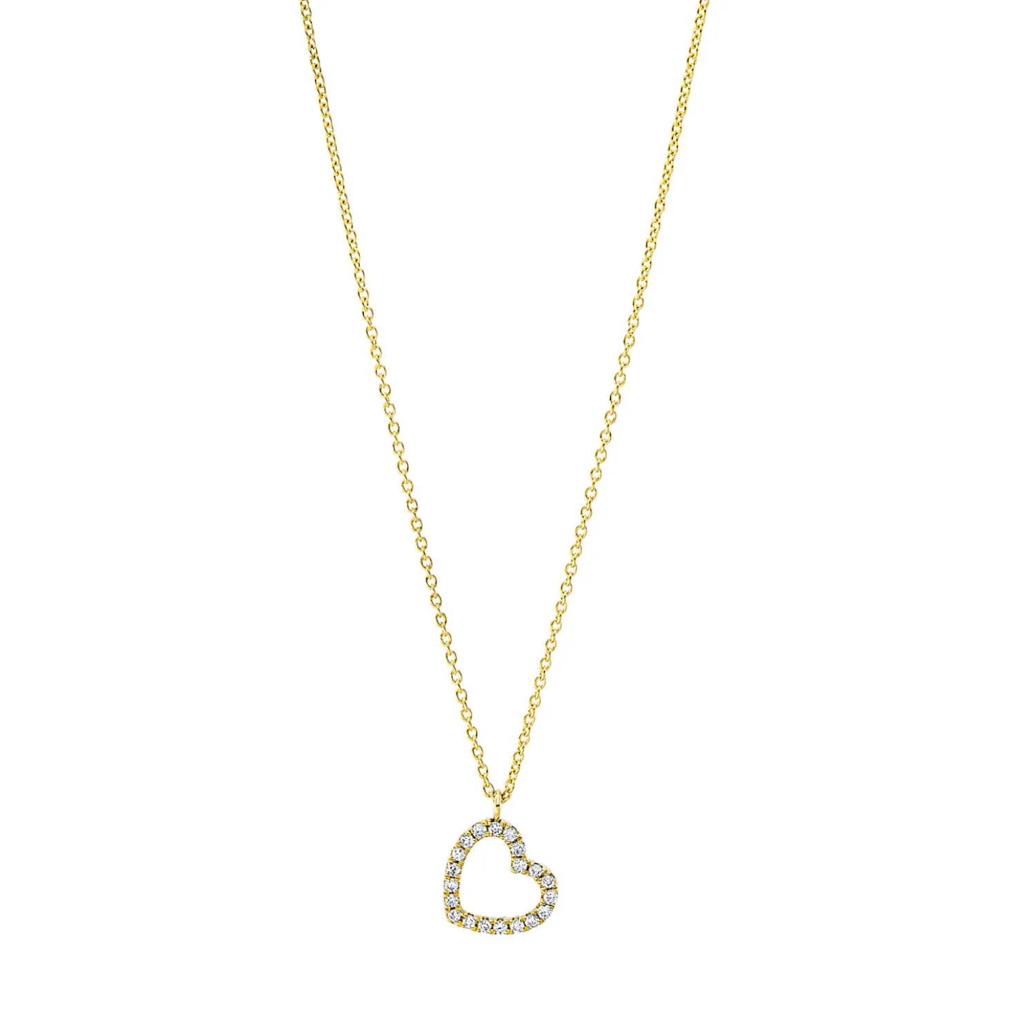 Collier Herz aus 750 Gold Gelbgold 20 Brillanten 0,06ct TW-SI L:45cm