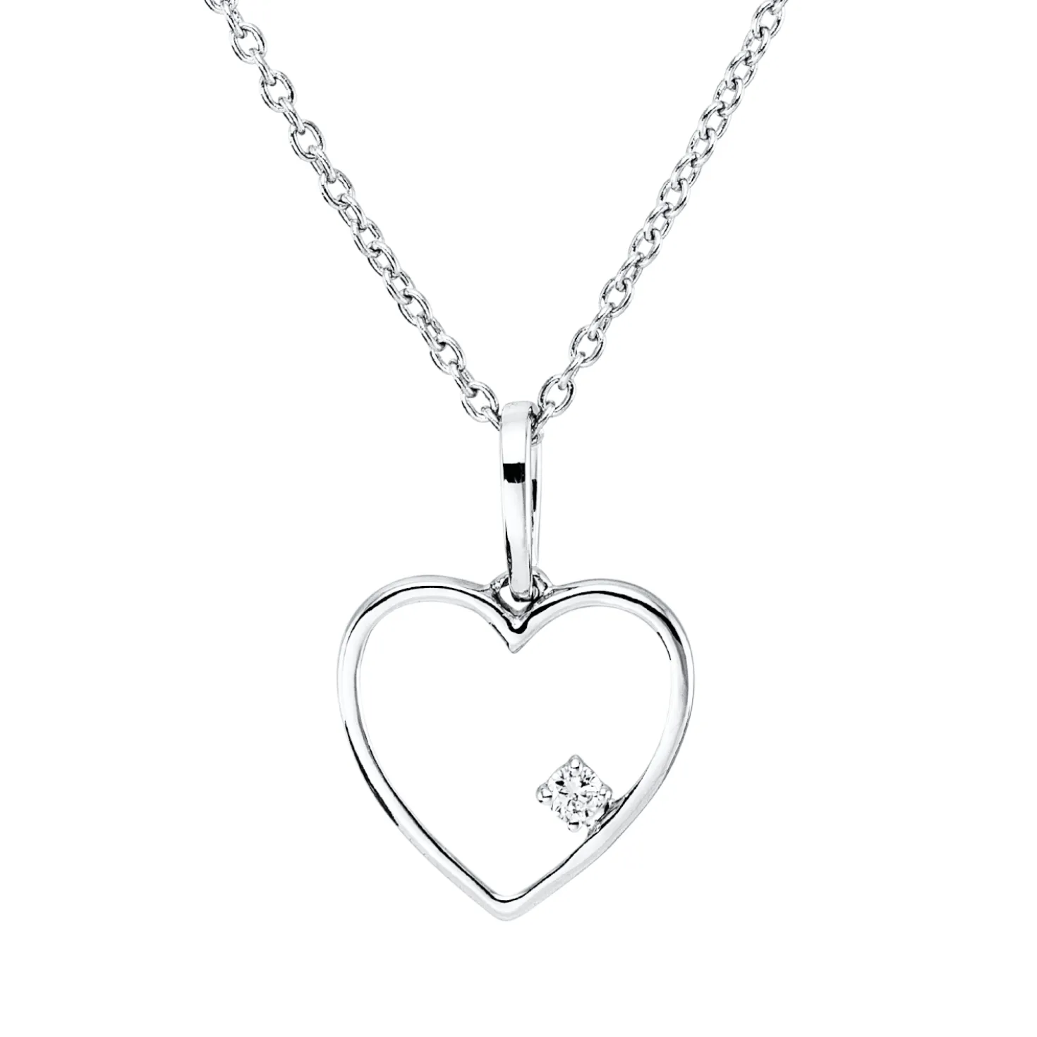Collier Herz aus 750 Gold Weißgold Brillant 0,02ct TW-SI L:45cm 4er-Krappe