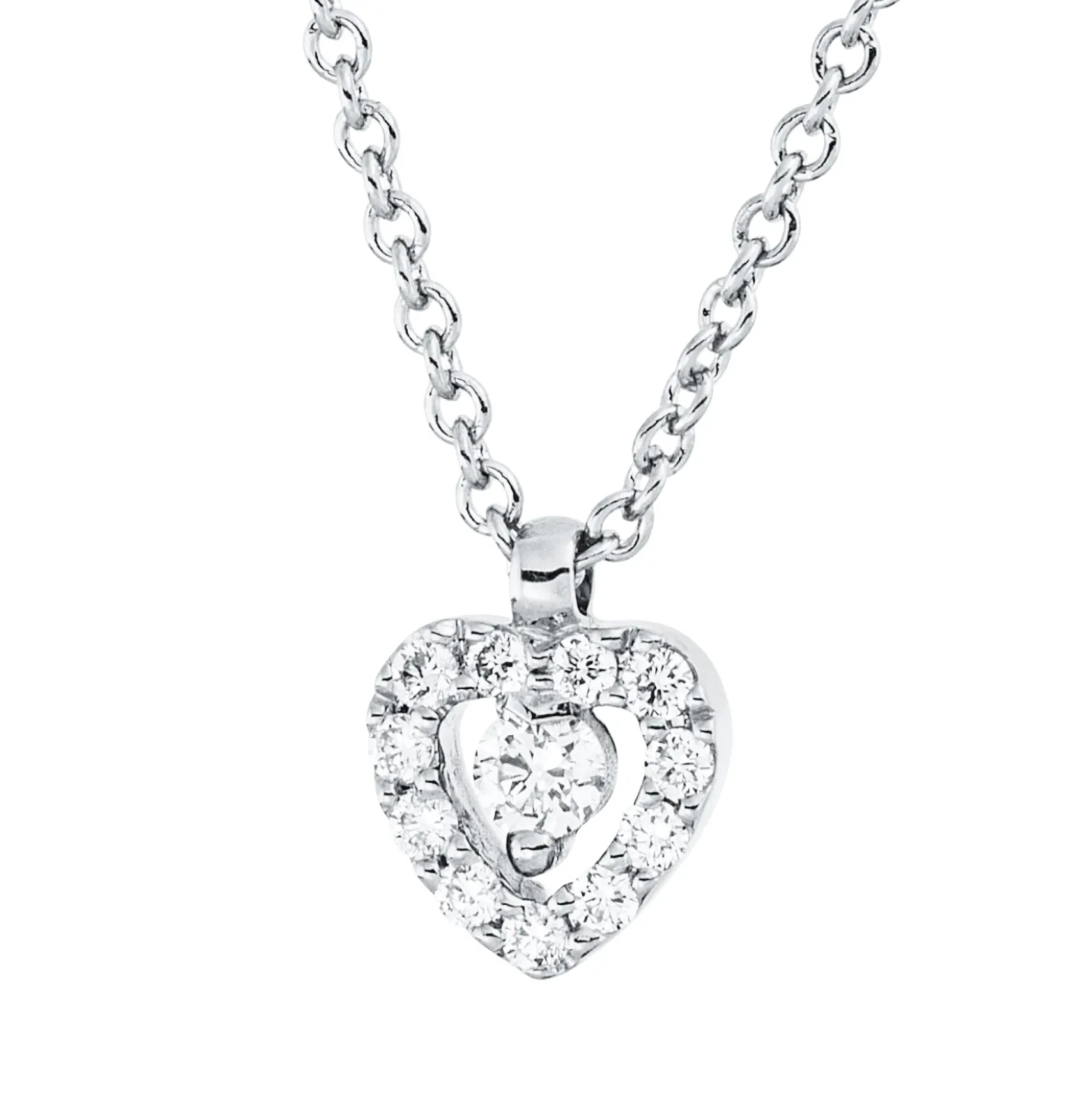 Collier Herz aus 750 Gold Weißgold 12 Brillanten 0,07ct TW-SI L:42cm