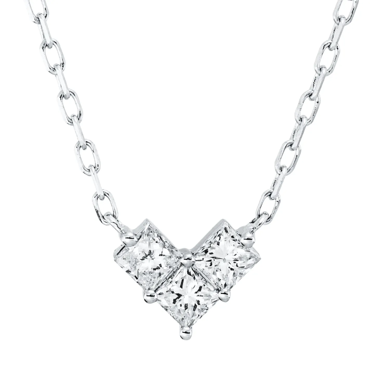 Collier Herz aus 750 Weißgold 3 Diamanten Prinzess-Schliff 0,33ct TW-SI L:45,7cm