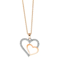 Collier 2 Herzen 750 Rotgold 25 Brillanten 0,21ct TW-SI L:42cm Fassung rhodiniert