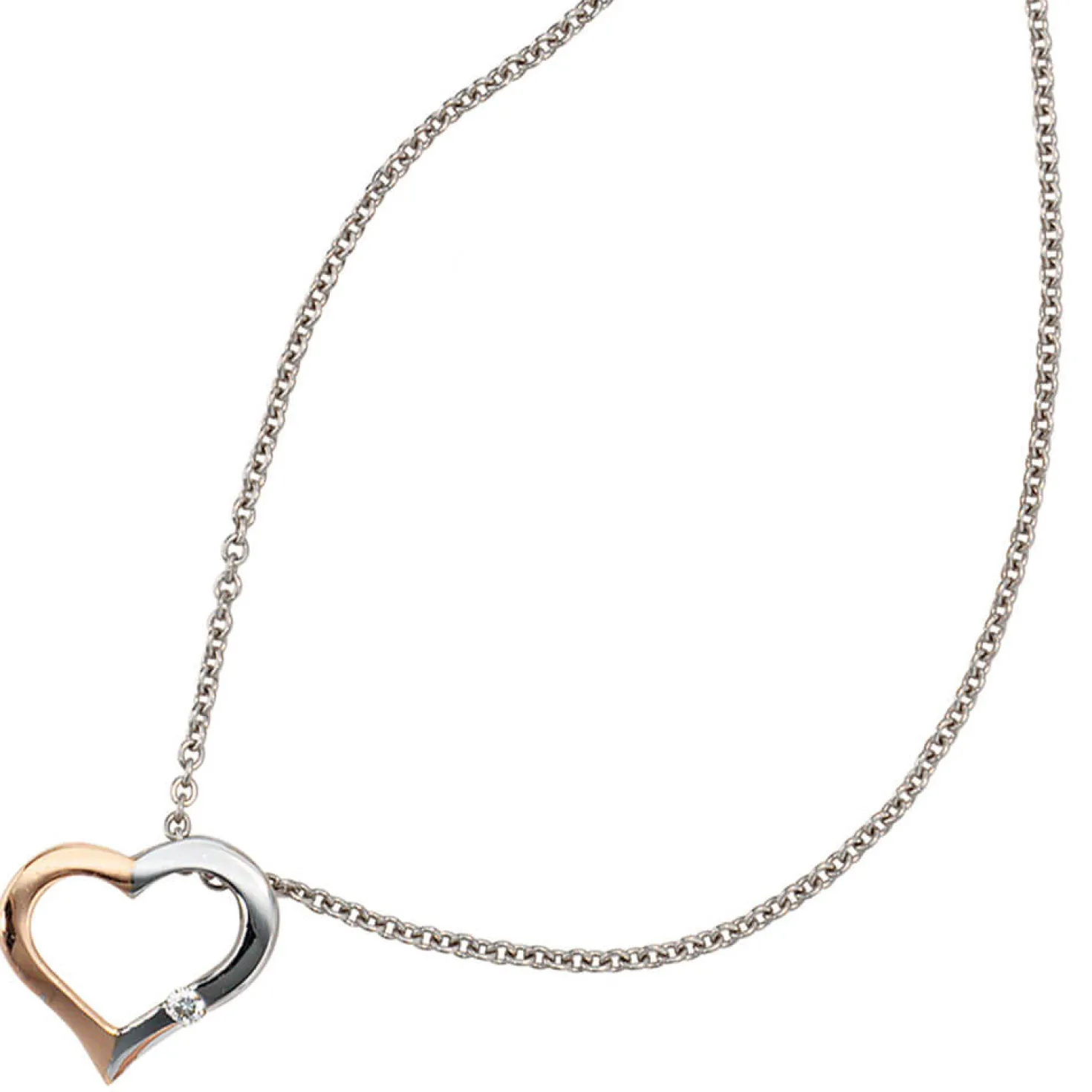 Collier Herz für Damen mit Diamant 0.015Ct W/SI 585 Gold rot weiß Halsschmuck