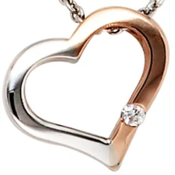 Collier Herz für Damen mit Diamant 0.015Ct W/SI 585 Gold rot weiß Halsschmuck