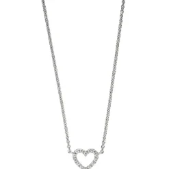 Collier Kette Halskette mit Anhänger, Herz mit Zirkonia weiß, 925 Silber 42cm