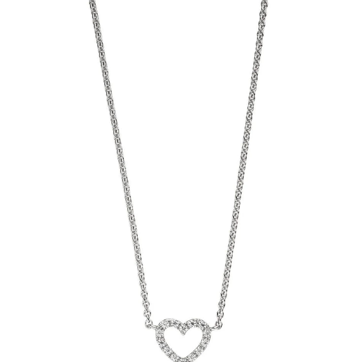 Collier Kette Halskette mit Anhänger, Herz mit Zirkonia weiß, 925 Silber 42cm
