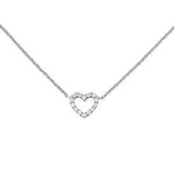 Collier Kette Halskette mit Anhänger, Herz mit Zirkonia weiß, 925 Silber 42cm