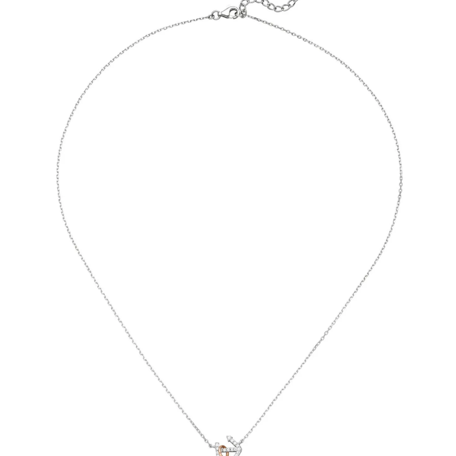 Collier Kette mit Anhänger Anker 925 Silber 18 Zirkonia teilrotvergoldet 45cm