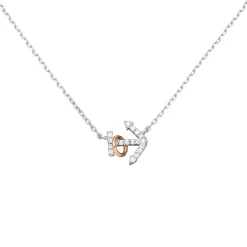 Collier Kette mit Anhänger Anker 925 Silber 18 Zirkonia teilrotvergoldet 45cm