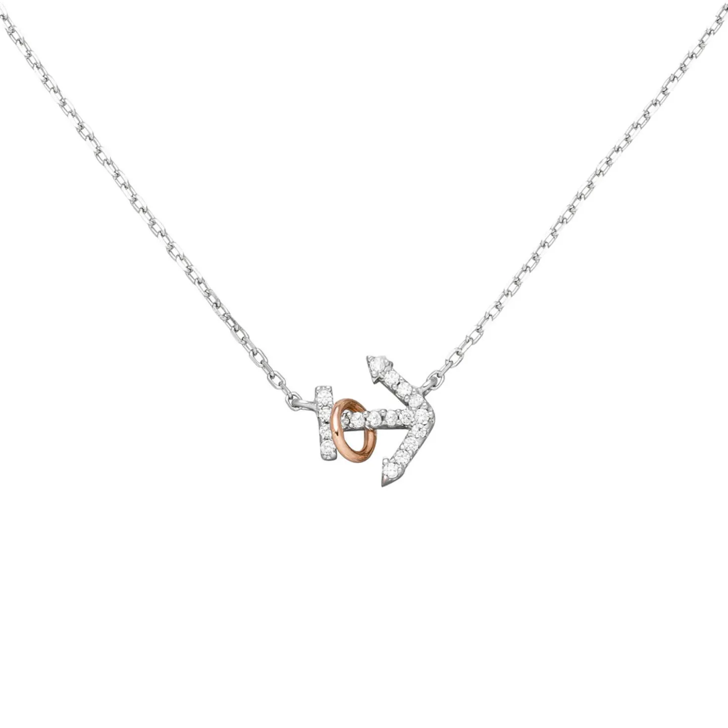 Collier Kette mit Anhänger Anker 925 Silber 18 Zirkonia teilrotvergoldet 45cm