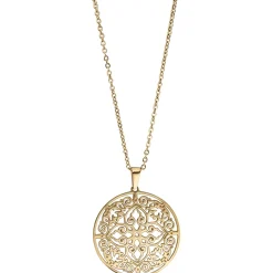 Collier Kette mit Anhänger, antik Ornament, rund, Edelstahl in Goldfarbe, 46cm