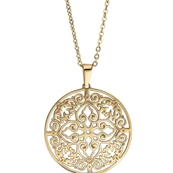 Collier Kette mit Anhänger, antik Ornament, rund, Edelstahl in Goldfarbe, 46cm