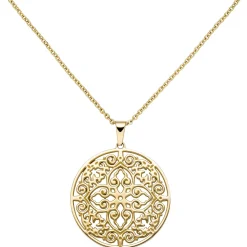 Collier Kette mit Anhänger, antik Ornament, rund, Edelstahl in Goldfarbe, 46cm
