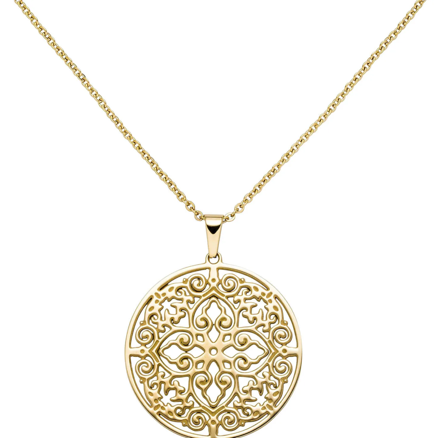 Collier Kette mit Anhänger, antik Ornament, rund, Edelstahl in Goldfarbe, 46cm
