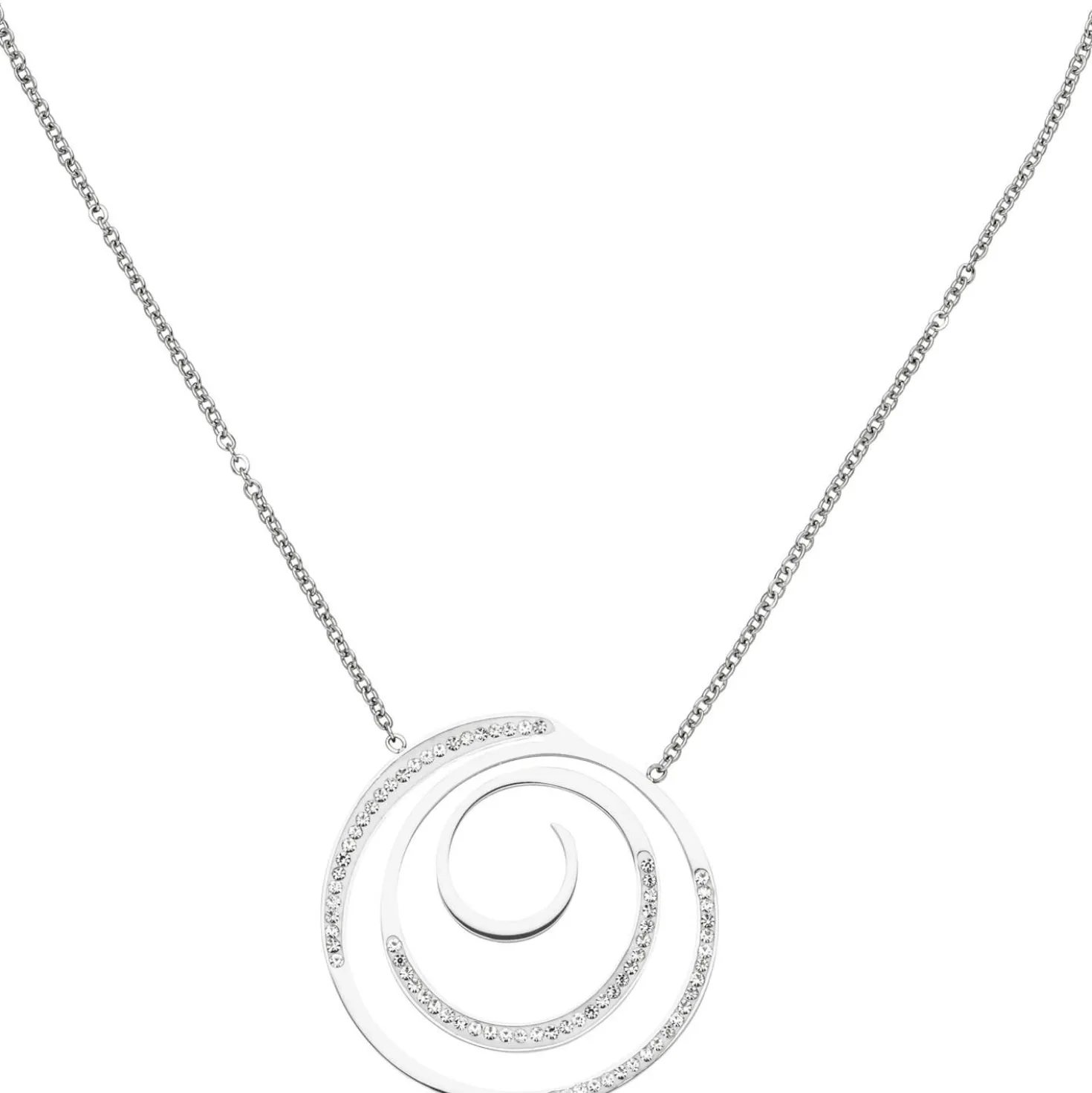 Collier Kette mit Anhänger aus Edelstahl Spirale mit 74 Kristallen 42-46cm