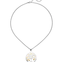 Collier Kette mit Anhänger Baum Lebensbaum aus Edelstahl mit Gelbgoldfarbe, 46cm