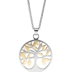Collier Kette mit Anhänger Baum Lebensbaum aus Edelstahl mit Gelbgoldfarbe, 46cm