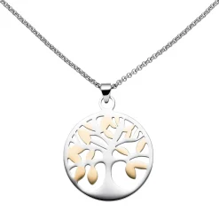 Collier Kette mit Anhänger Baum Lebensbaum aus Edelstahl mit Gelbgoldfarbe, 46cm