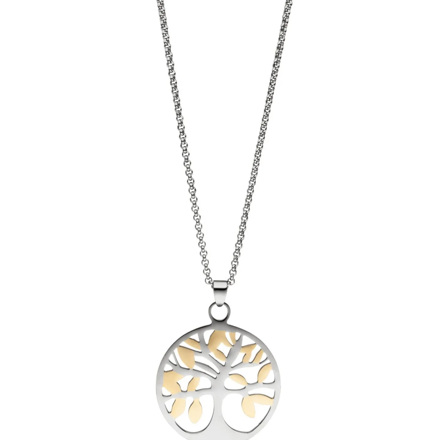 Collier Kette mit Anhänger Baum Lebensbaum aus Edelstahl mit Gelbgoldfarbe, 46cm
