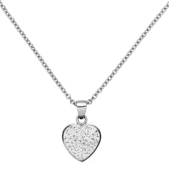 Collier Kette mit Anhänger Herz Herzanhänger, weiße Kristalle, Edelstahl, 45cm