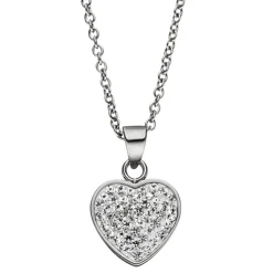 Collier Kette mit Anhänger Herz Herzanhänger, weiße Kristalle, Edelstahl, 45cm
