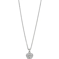 Collier Kette mit Anhänger Herz Herzanhänger, weiße Kristalle, Edelstahl, 45cm