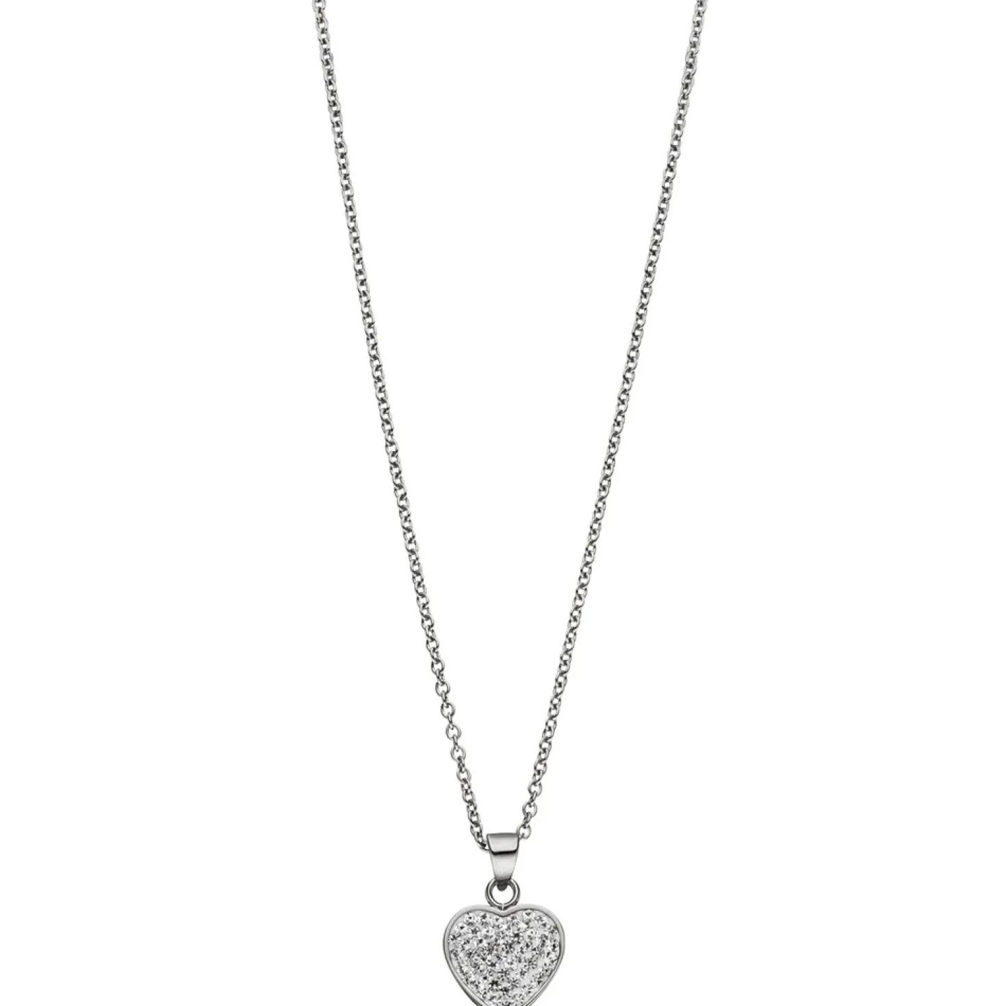 Collier Kette mit Anhänger Herz Herzanhänger, weiße Kristalle, Edelstahl, 45cm