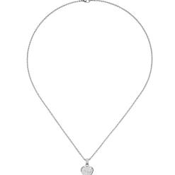 Collier Kette mit Anhänger Herz Herzanhänger, weiße Kristalle, Edelstahl, 45cm