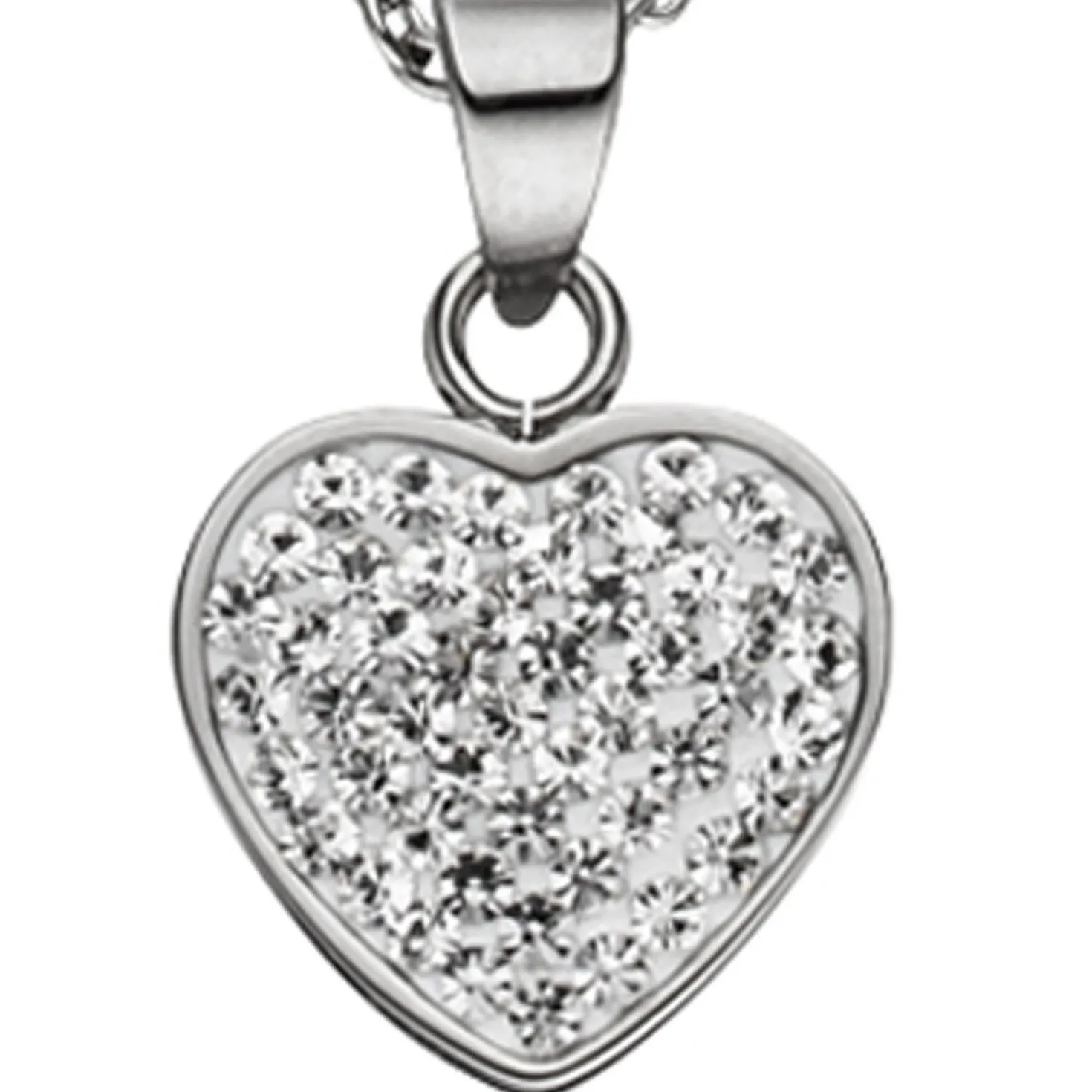 Collier Kette mit Anhänger Herz Herzanhänger, weiße Kristalle, Edelstahl, 45cm