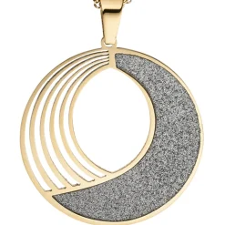 Collier Kette mit Anhänger rund, Edelstahl mit Glitzern Glitzereffekt, 80cm