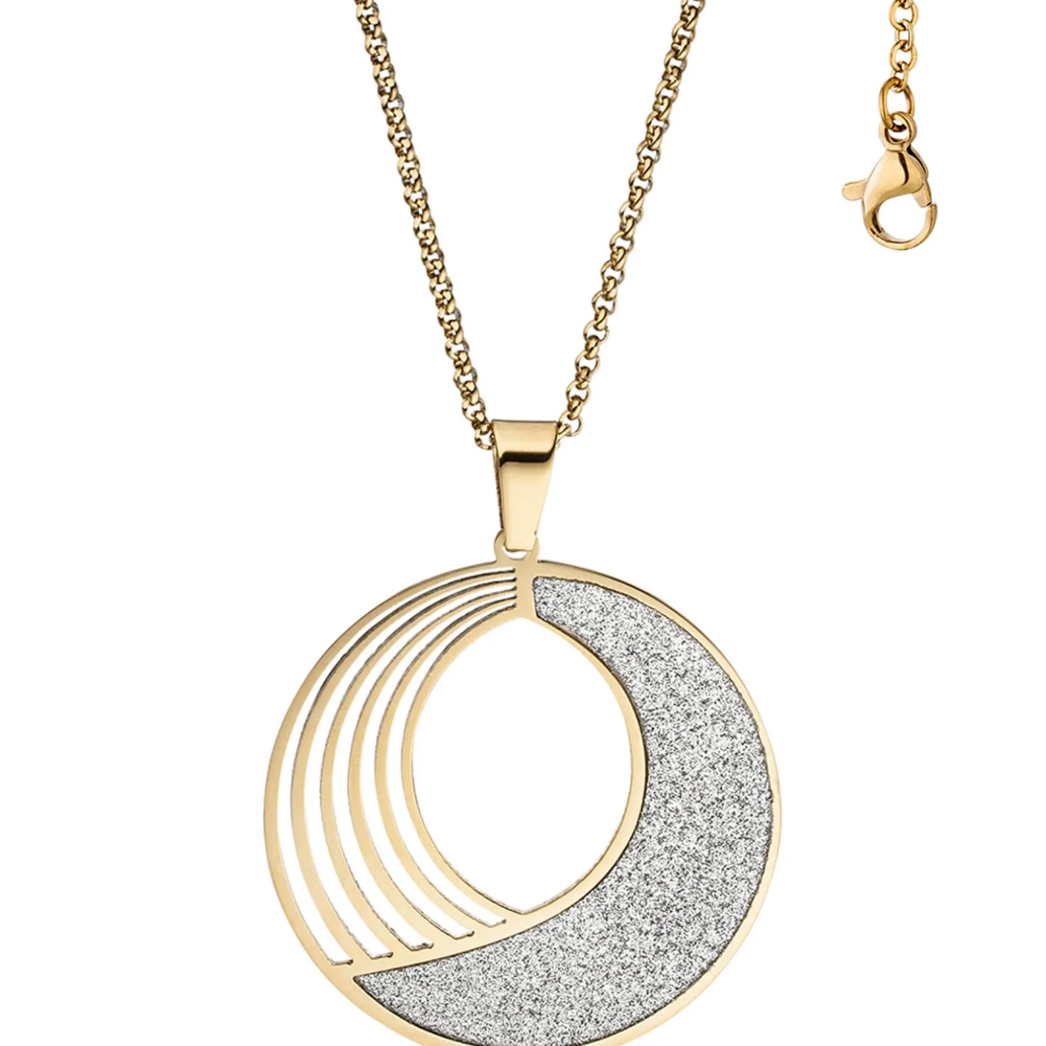 Collier Kette mit Anhänger rund, Edelstahl mit Glitzern Glitzereffekt, 80cm