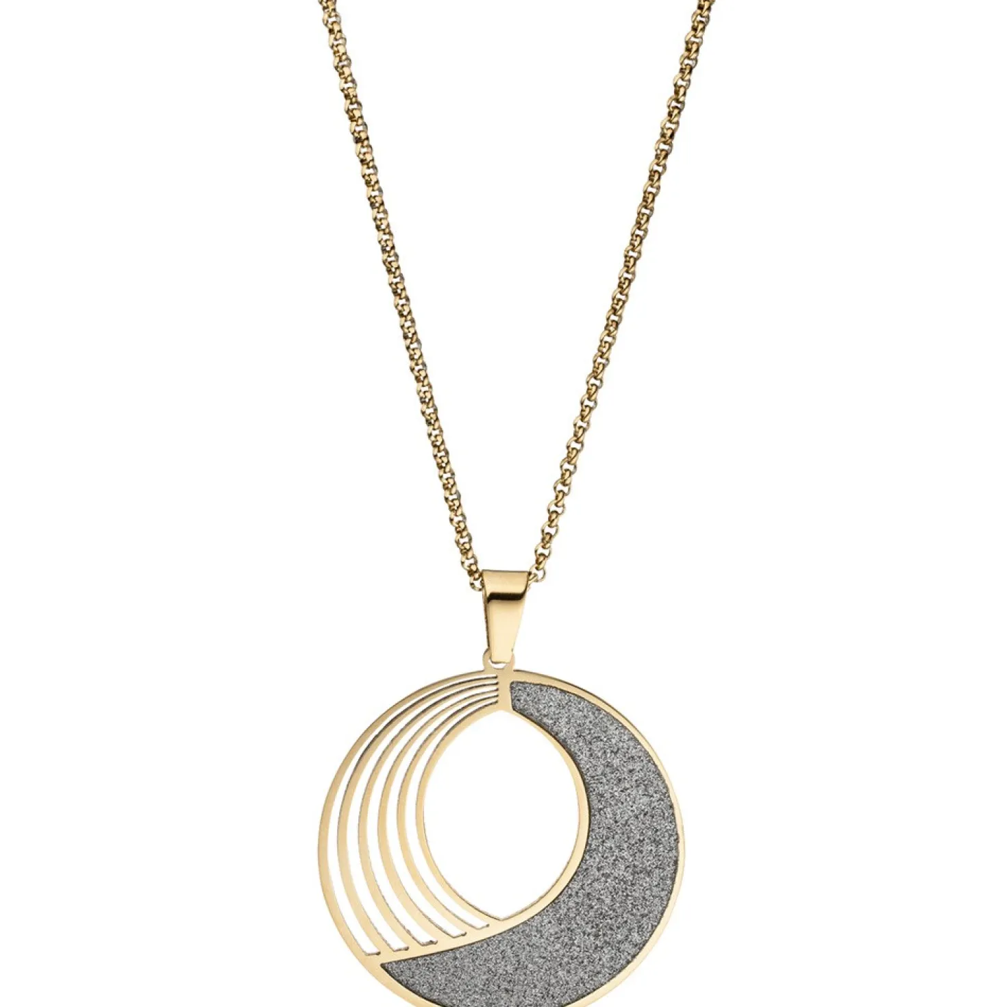 Collier Kette mit Anhänger rund, Edelstahl mit Glitzern Glitzereffekt, 80cm