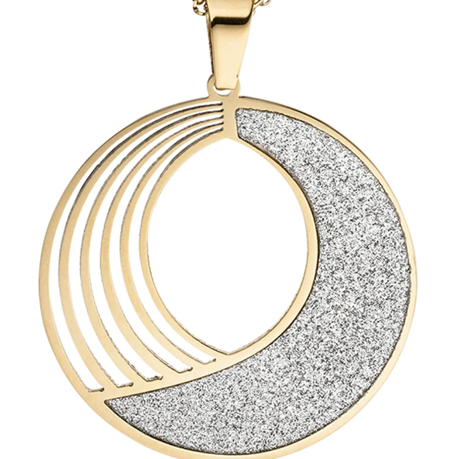 Collier Kette mit Anhänger rund, Edelstahl mit Glitzern Glitzereffekt, 80cm