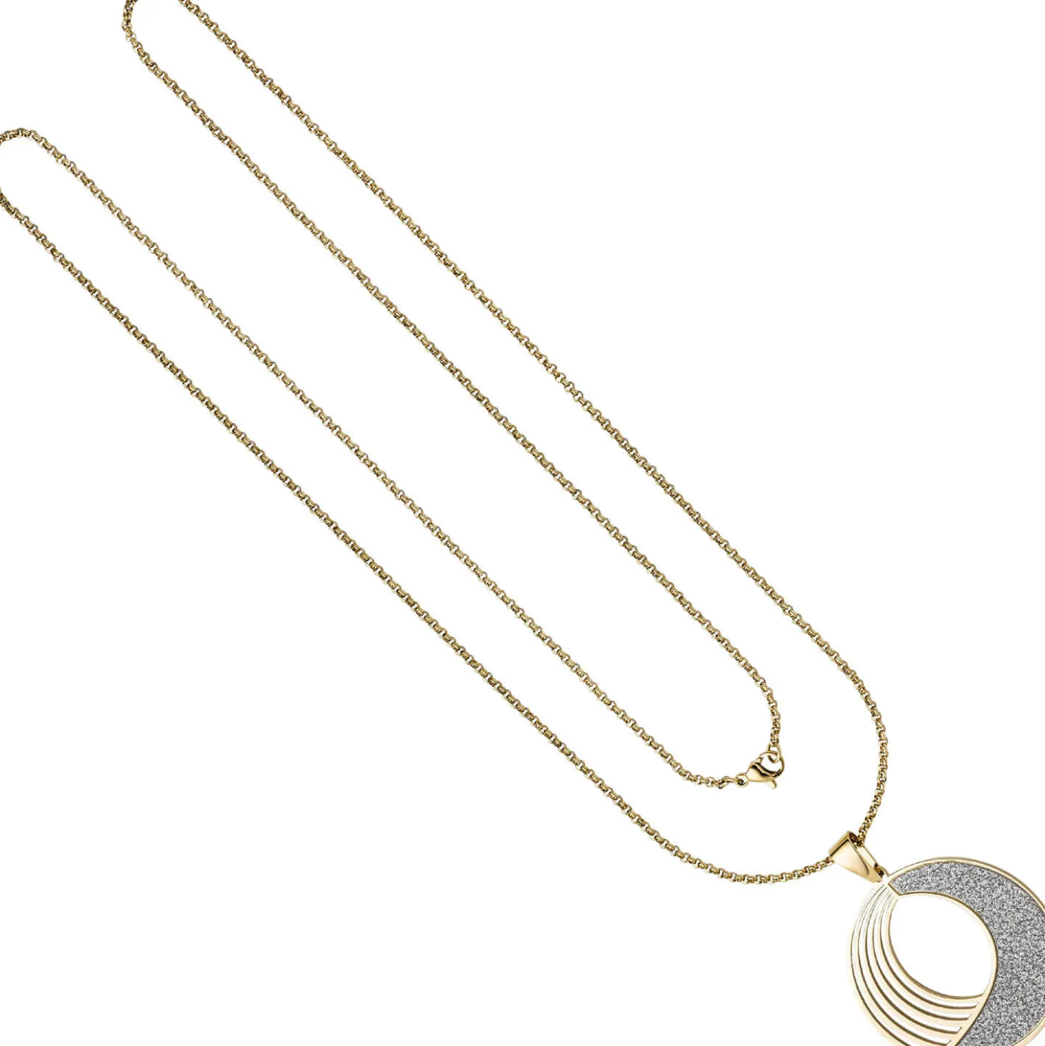 Collier Kette mit Anhänger rund, Edelstahl mit Glitzern Glitzereffekt, 80cm
