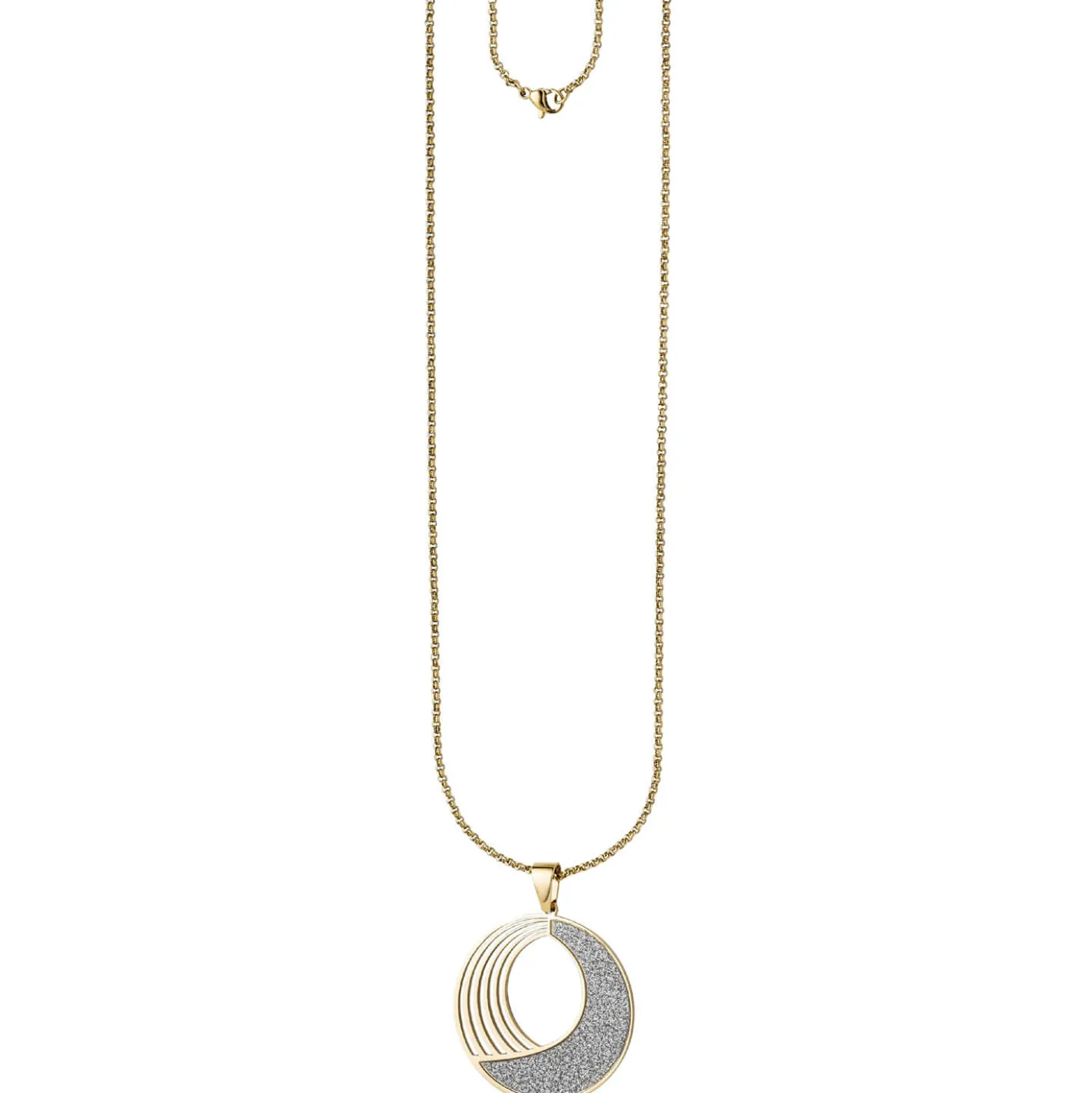 Collier Kette mit Anhänger rund, Edelstahl mit Glitzern Glitzereffekt, 80cm