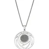 Collier Kette mit Anhänger rund mit Muster Glitzer Glitzereffekt Edelstahl, 80cm