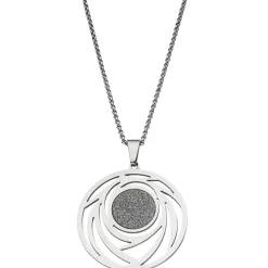 Collier Kette mit Anhänger rund mit Muster Glitzer Glitzereffekt Edelstahl, 80cm