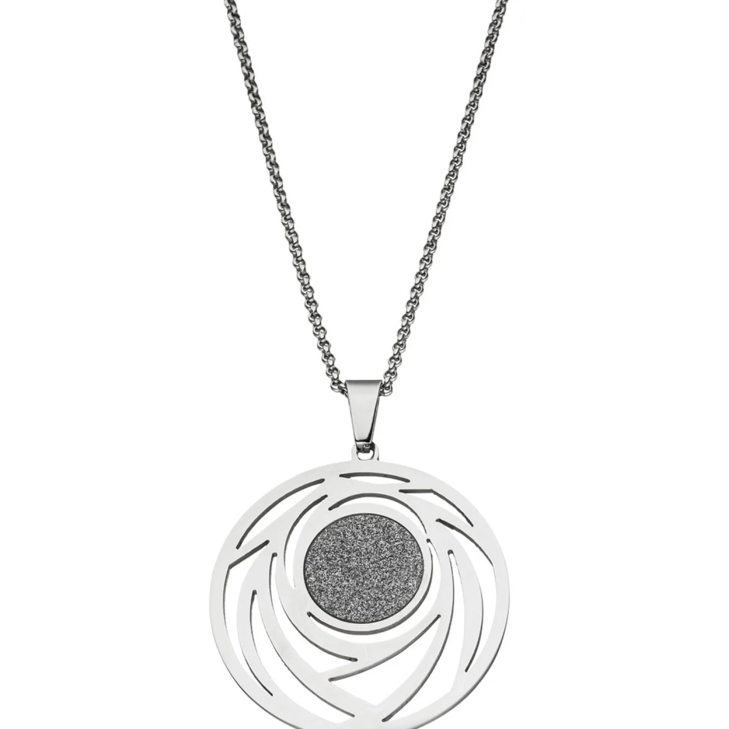 Collier Kette mit Anhänger rund mit Muster Glitzer Glitzereffekt Edelstahl, 80cm
