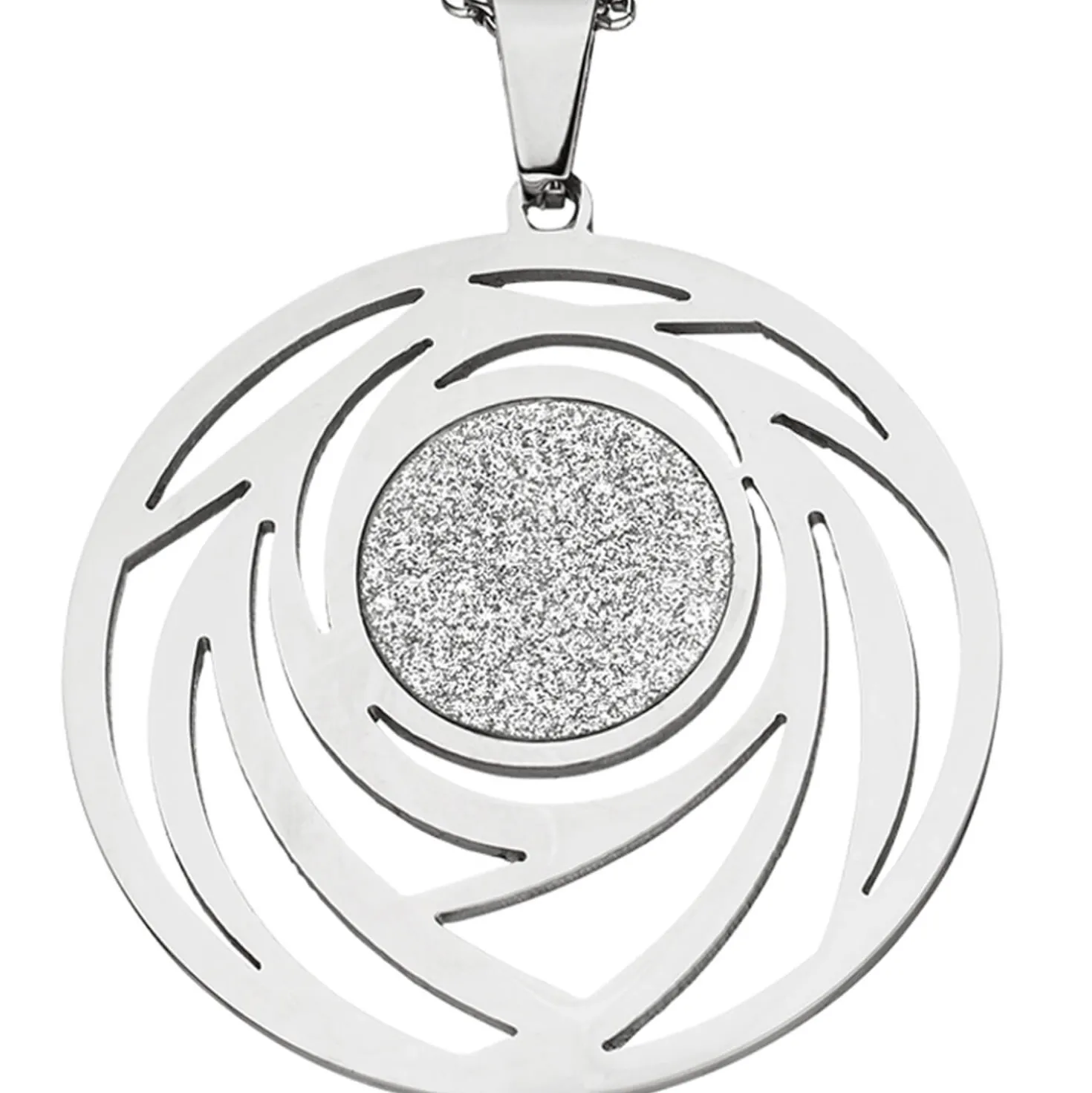 Collier Kette mit Anhänger rund mit Muster Glitzer Glitzereffekt Edelstahl, 80cm