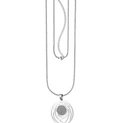 Collier Kette mit Anhänger rund mit Muster Glitzer Glitzereffekt Edelstahl, 80cm